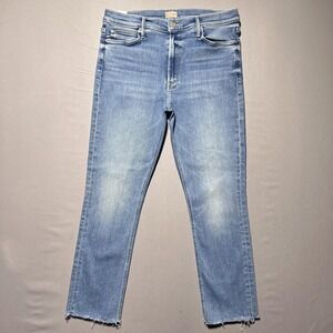 Mother Mid Rise Dazzler Ankle Fray Riding The Cliffside Jeans Womens 32 Blue